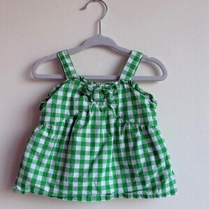 Janie and Jack Gingham Green Bow Sleeveless Shirt for Baby Girls 12-18M
